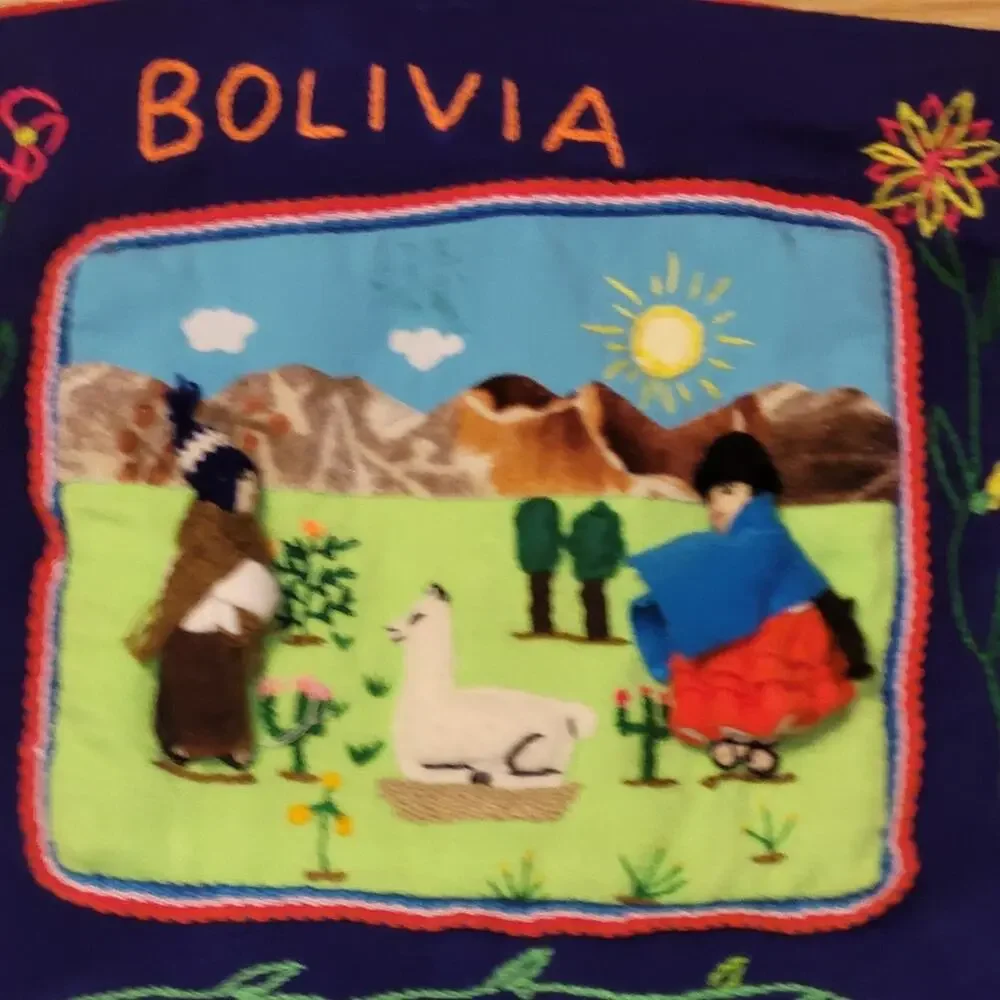 Vintage Arpillera Handmade Bolivia Wall Hanging 3D Folk Art Applique Tapestry